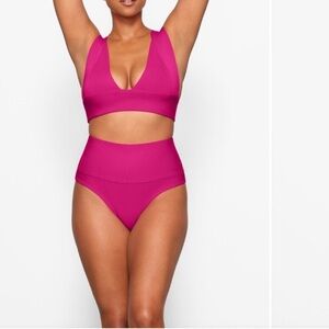 NEW SKIMS Pink Knit Swim High Waist Bikini Bottom Magenta XS